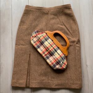 Vintage J.Crew Cotton Bag With Wood/Leather Trim